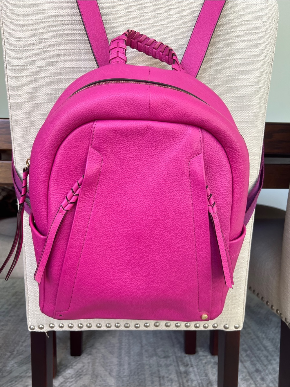 LODIS Texas Leather Logan Backpack in fuchsia